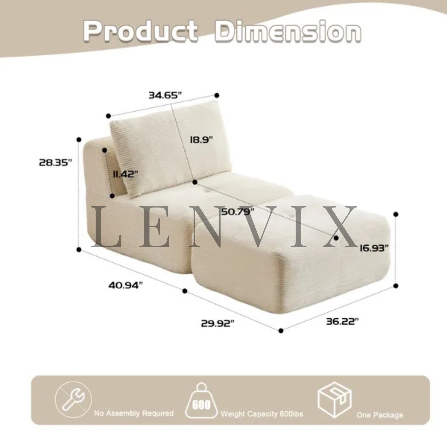 Lenvix Corduroy Modular Single-Seater Sofa