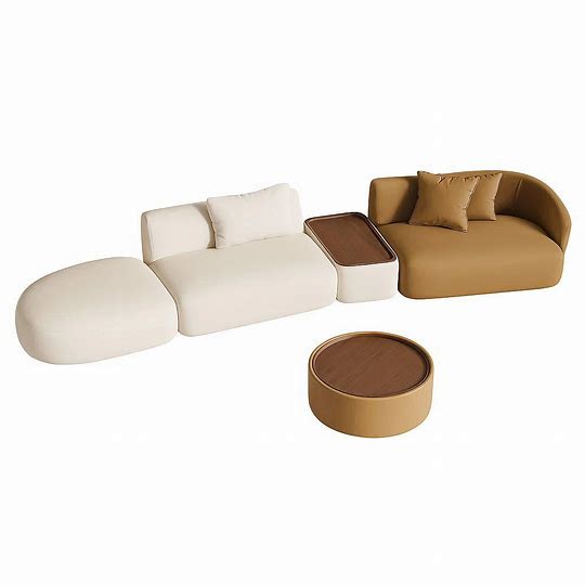 Lenvix 130" Curved Modular Sectional Sofa, Beige & Brown Minimalist Designer Couch